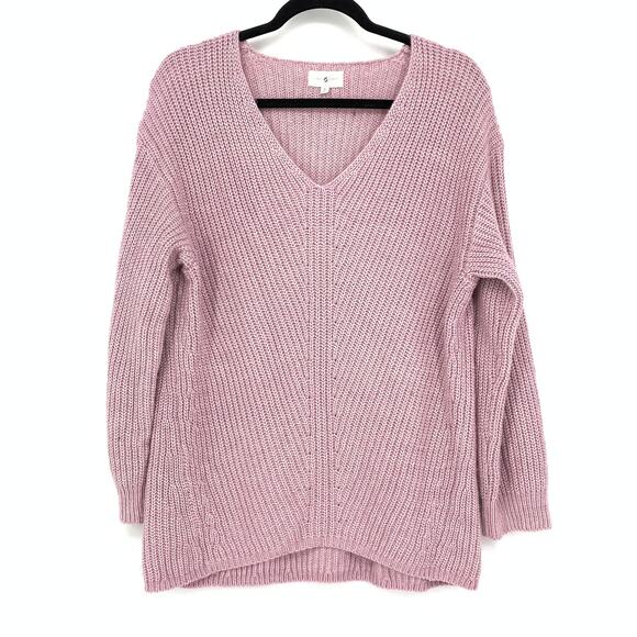 Lou & Grey Women's Size Small V-Neck Lavender Sweater Ribbed Knit - Picture 1 of 6